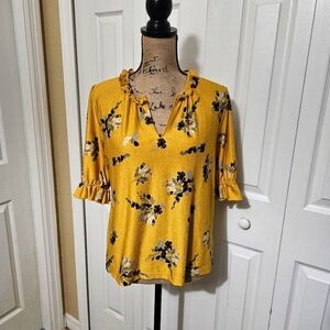 Melloday Yellow Floral Ruffled Blouse Size S
